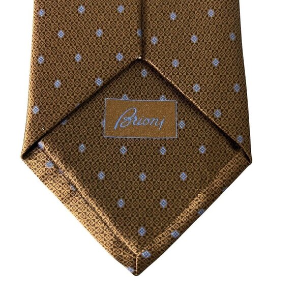 Brioni 100% Silk Tie Brown Geometric Print Handmade In Italy - Picture 1 of 9